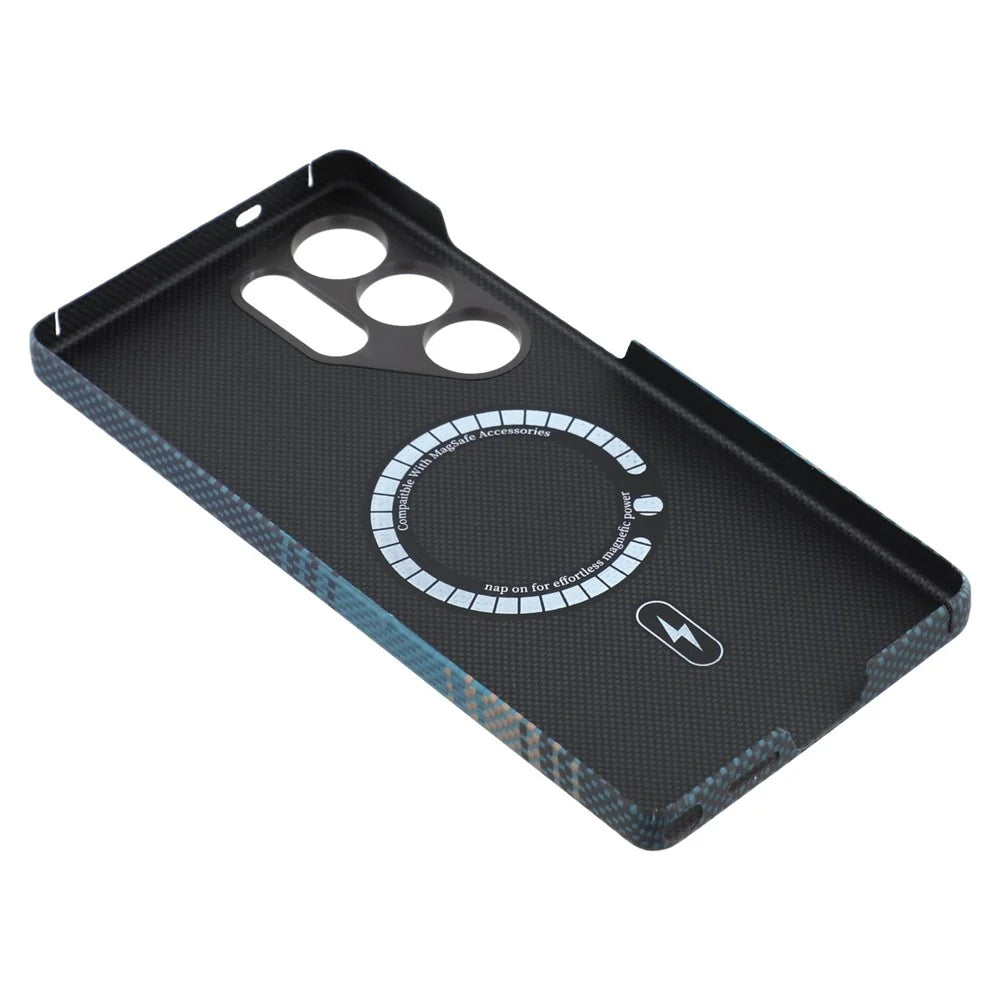 For Samsung Galaxy S25 Ultra Magnetic Case Precise Cutouts Gradient Aramid Fiber Phone Cover with Metal Lens Frame - Blue Floating Weave - 7