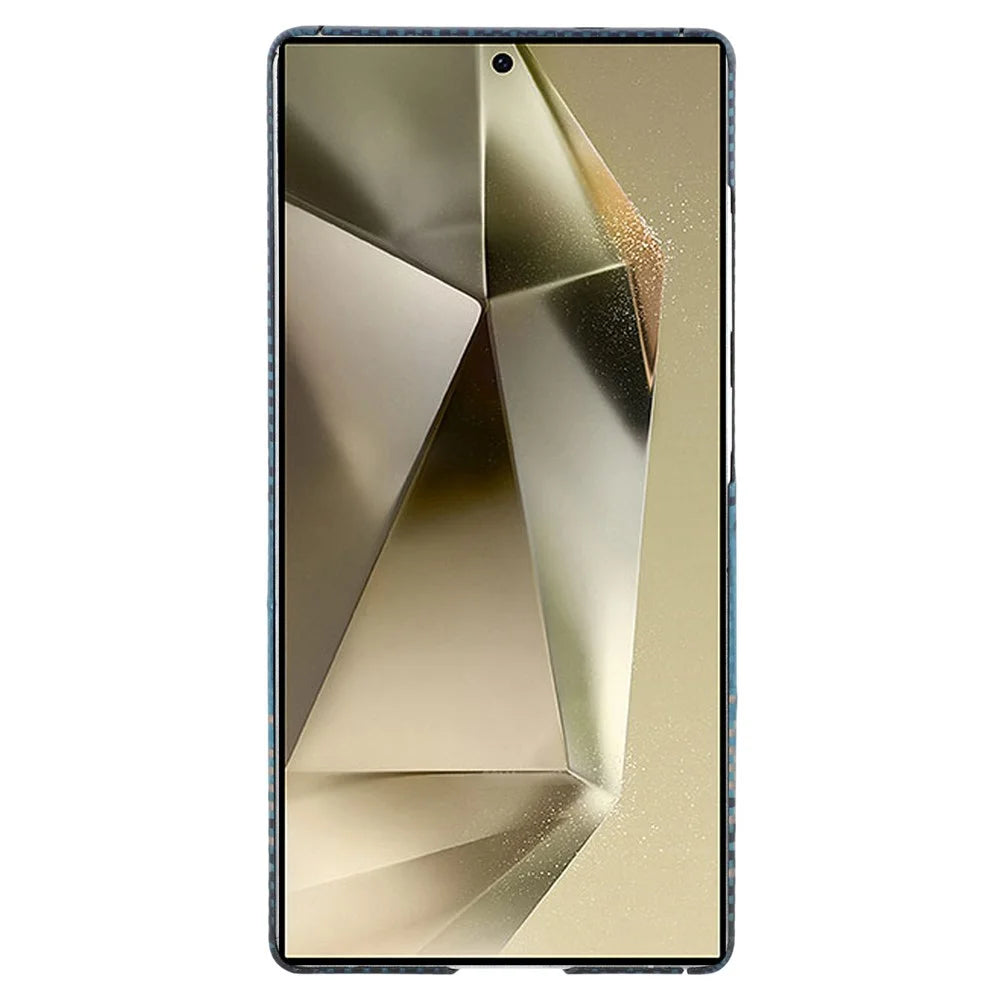 For Samsung Galaxy S24 Ultra Magnetic Case Precise Cutouts Gradient Aramid Fiber Phone Cover with Metal Lens Frame - Blue Floating Weave - 2
