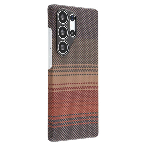 For Samsung Galaxy S23 Ultra Magnetic Case Precise Cutouts Gradient Aramid Fiber Phone Cover with Metal Lens Frame - Sunset Yellow - 1