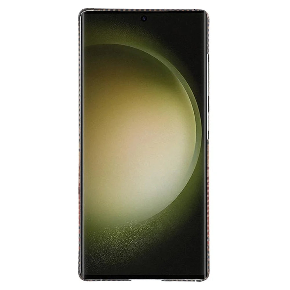 For Samsung Galaxy S23 Ultra Magnetic Case Precise Cutouts Gradient Aramid Fiber Phone Cover with Metal Lens Frame - Sunset Yellow - 2