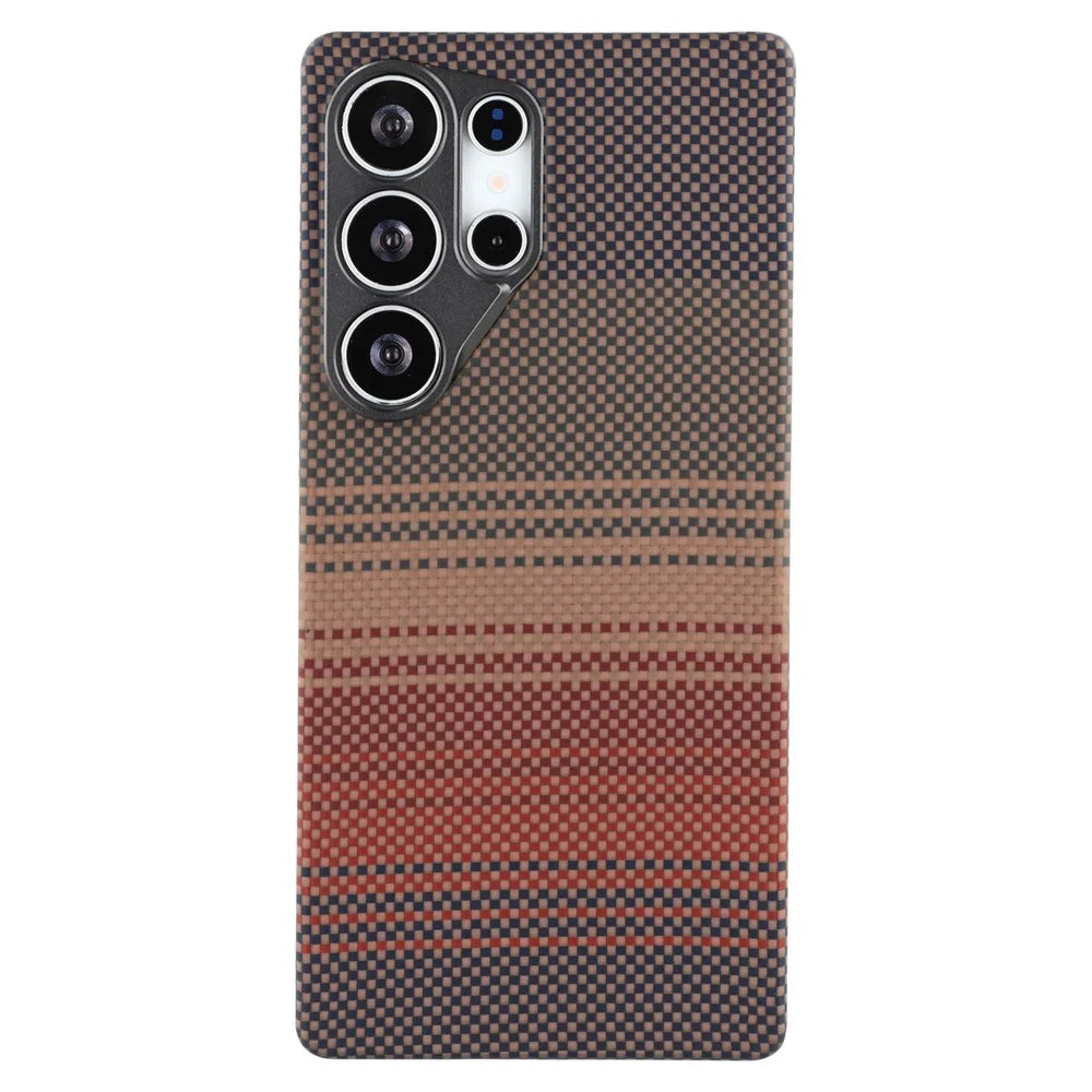 For Samsung Galaxy S23 Ultra Magnetic Case Precise Cutouts Gradient Aramid Fiber Phone Cover with Metal Lens Frame - Sunset Yellow - 3