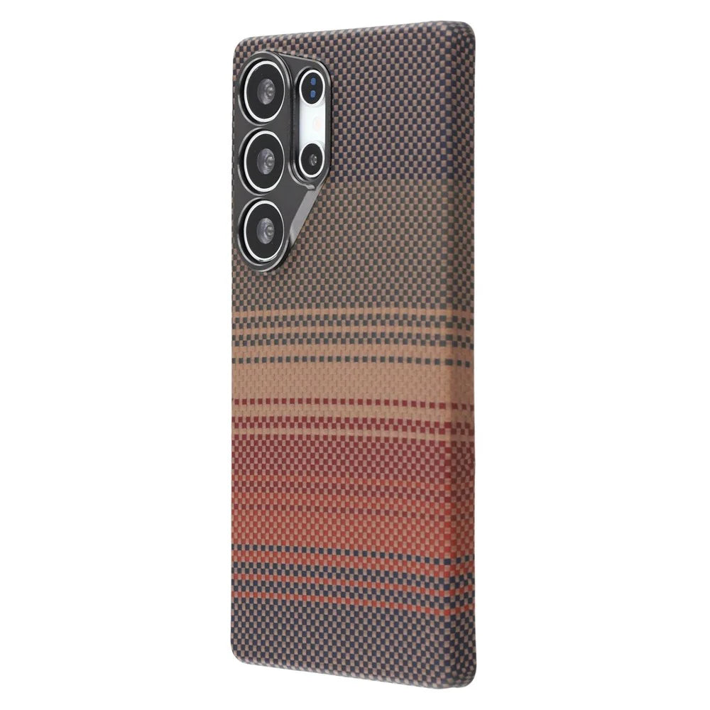 For Samsung Galaxy S23 Ultra Magnetic Case Precise Cutouts Gradient Aramid Fiber Phone Cover with Metal Lens Frame - Sunset Yellow - 4