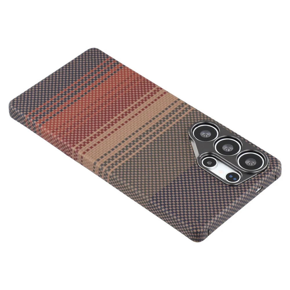 For Samsung Galaxy S23 Ultra Magnetic Case Precise Cutouts Gradient Aramid Fiber Phone Cover with Metal Lens Frame - Sunset Yellow - 5