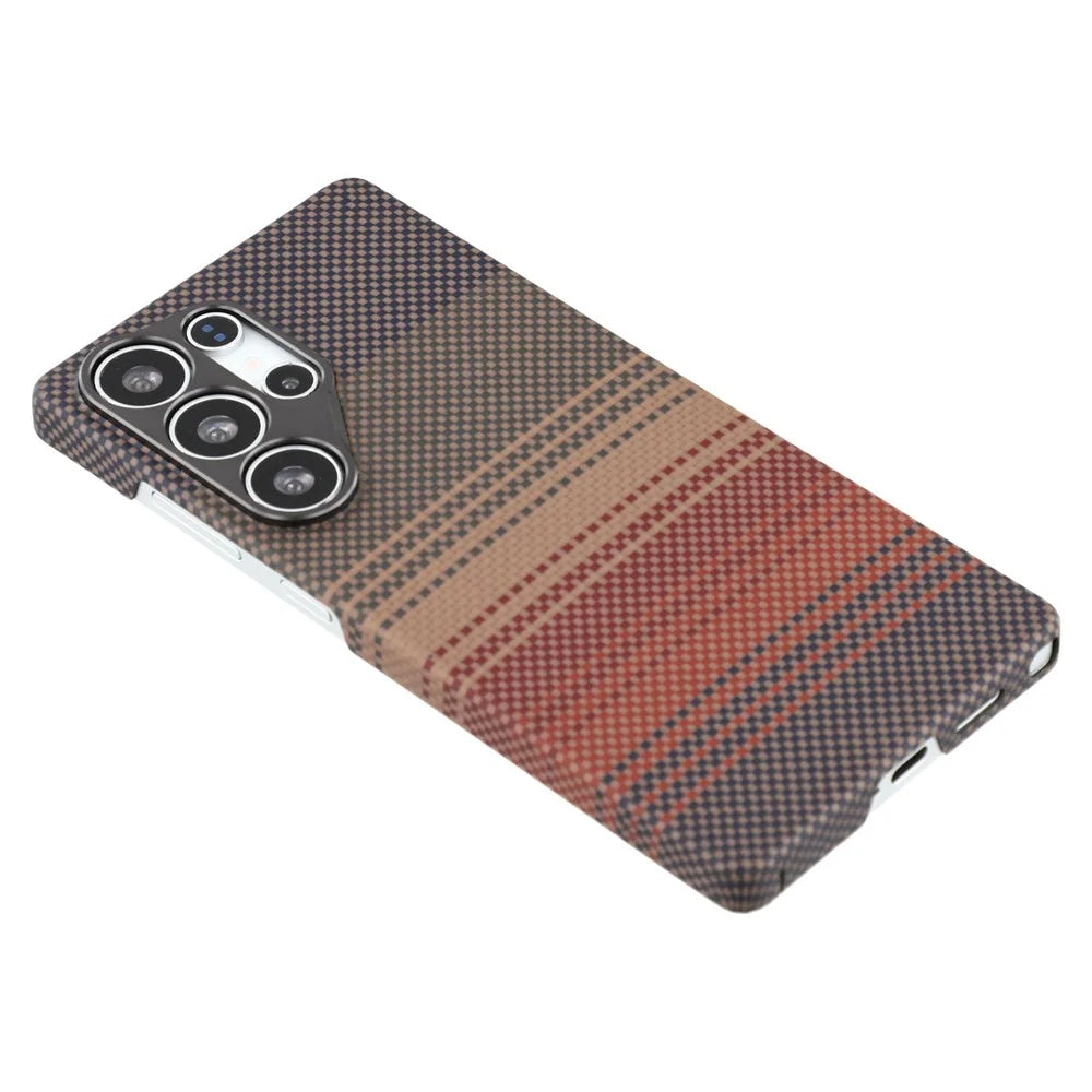 For Samsung Galaxy S23 Ultra Magnetic Case Precise Cutouts Gradient Aramid Fiber Phone Cover with Metal Lens Frame - Sunset Yellow - 6