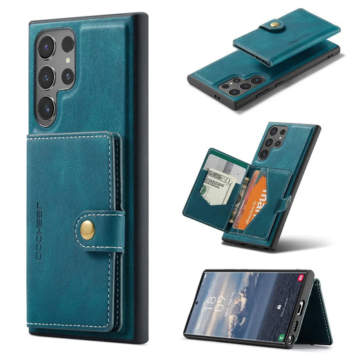 JEEHOOD For Samsung Galaxy S25 Ultra Case  J01 Retro Leather Phone Back Cover with Detachable Magnetic Card Holder - Blue - 1