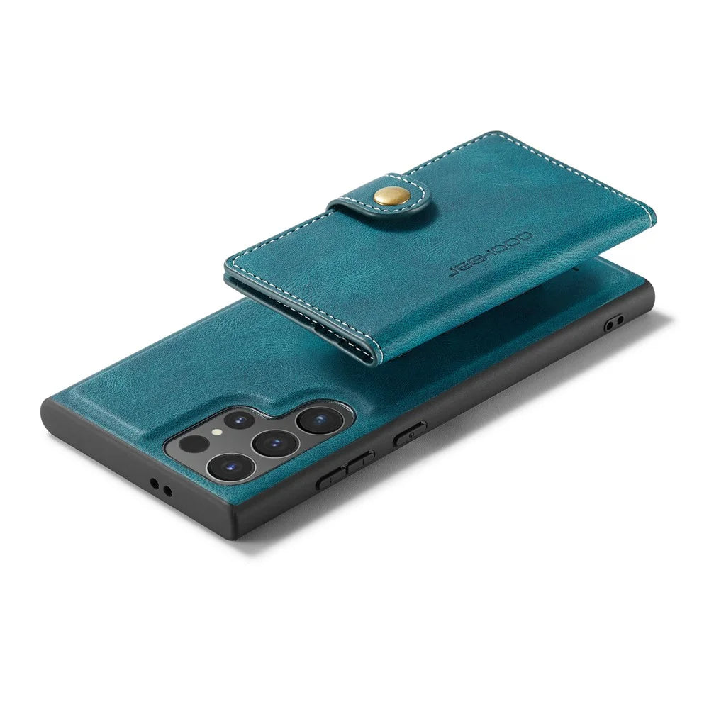 JEEHOOD For Samsung Galaxy S25 Ultra Case  J01 Retro Leather Phone Back Cover with Detachable Magnetic Card Holder - Blue - 4