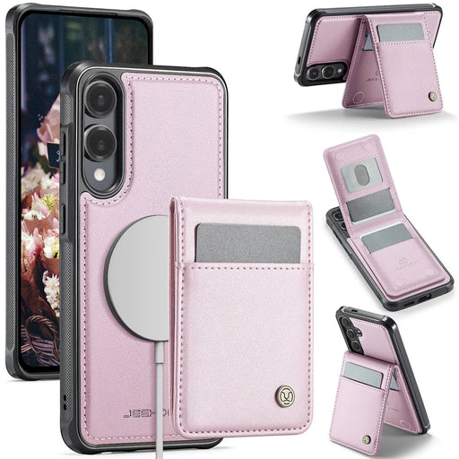 JEEHOOD For Samsung Galaxy S25 Edge Leather Back Cover Magnetic Case  J06 Phone Case with Card Bag RFID Blocking - Pink - 1