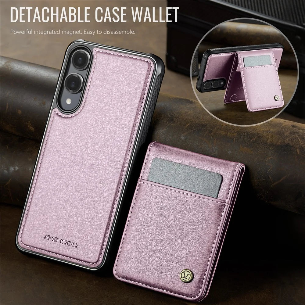 JEEHOOD For Samsung Galaxy S25 Edge Leather Back Cover Magnetic Case  J06 Phone Case with Card Bag RFID Blocking - Pink - 4