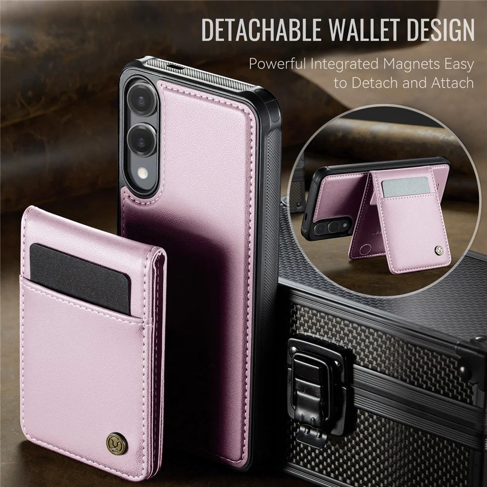 JEEHOOD For Samsung Galaxy S25 Edge Leather Back Cover Magnetic Case  J06 Phone Case with Card Bag RFID Blocking - Pink - 7