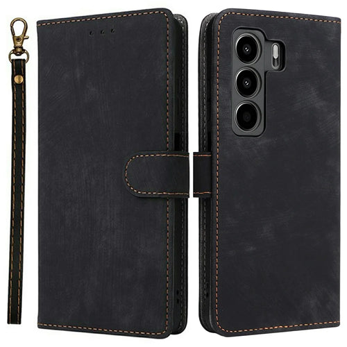 For itel Power 70 4G Case Wallet RFID Blocking PU Leather Cover Stand with Strap - Black - 1