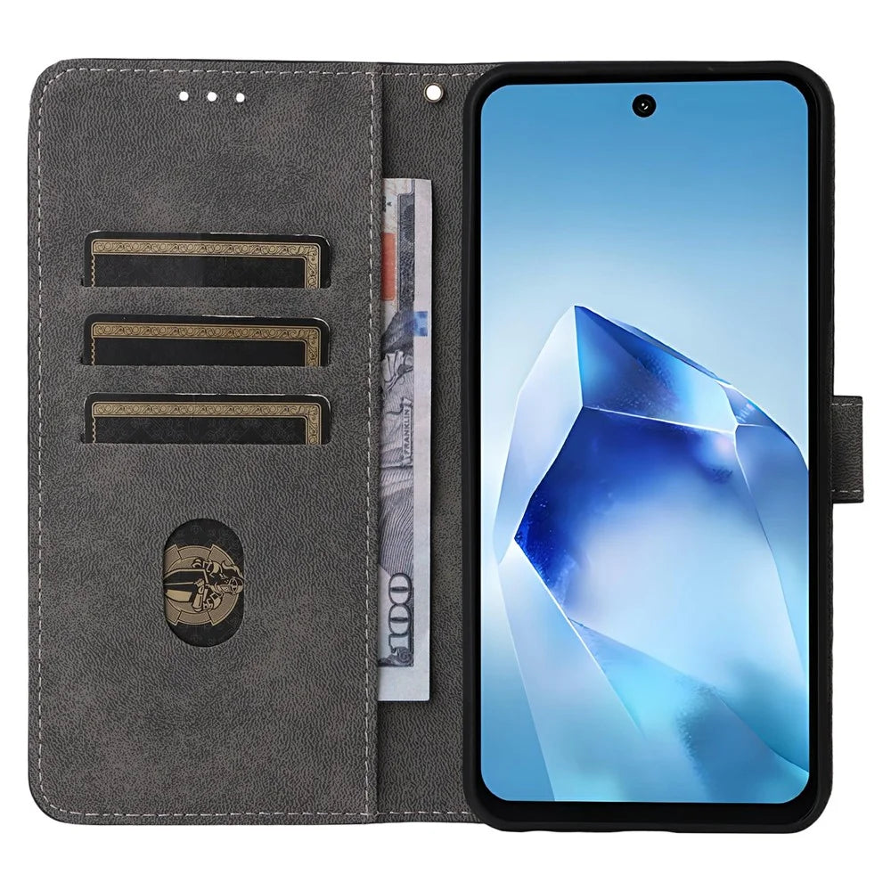 For itel Power 70 4G Case Wallet RFID Blocking PU Leather Cover Stand with Strap - Black - 2