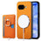For Google Pixel 9a Case Ring Kickstand Leather + TPU + PC Phone Cover Detachable Card Holder - Orange - 2