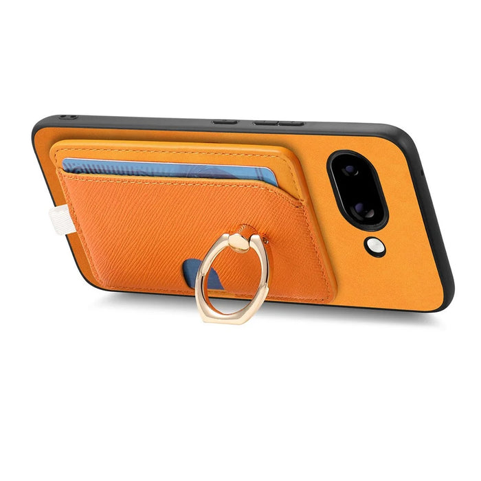 For Google Pixel 9a Case Ring Kickstand Leather + TPU + PC Phone Cover Detachable Card Holder - Orange - 3