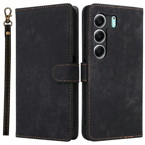 For TECNO Camon 40 4G CM5 Case Wallet RFID Blocking PU Leather Cover Stand with Strap - Black - 1