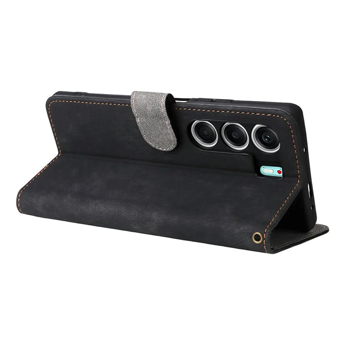 For TECNO Camon 40 4G CM5 Case Wallet RFID Blocking PU Leather Cover Stand with Strap - Black - 5