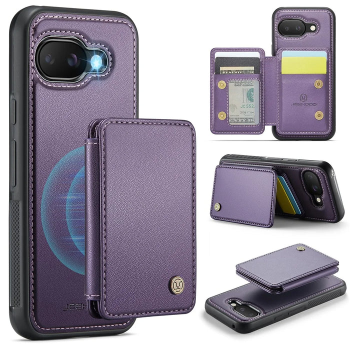 JEEHOOD For Google Pixel 9a Case  J05 Leather Mobile Cover with Detachable Magnetic Card Bag - Purple - 1
