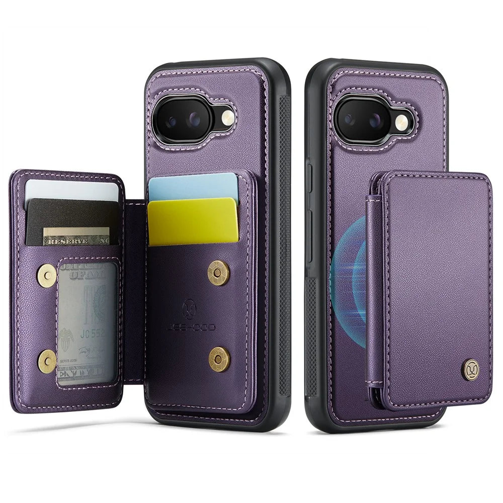 JEEHOOD For Google Pixel 9a Case  J05 Leather Mobile Cover with Detachable Magnetic Card Bag - Purple - 2