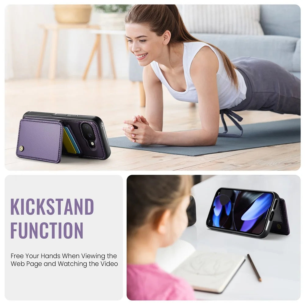 JEEHOOD For Google Pixel 9a Case  J05 Leather Mobile Cover with Detachable Magnetic Card Bag - Purple - 6