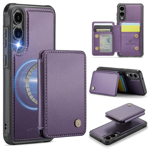 JEEHOOD For Samsung Galaxy S25 Edge Case  J05 Leather Mobile Cover with Detachable Magnetic Card Bag - Purple - 1