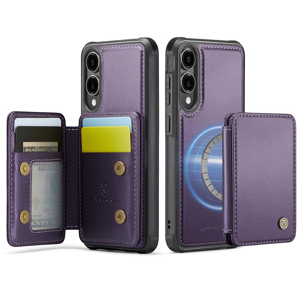 JEEHOOD For Samsung Galaxy S25 Edge Case  J05 Leather Mobile Cover with Detachable Magnetic Card Bag - Purple - 2