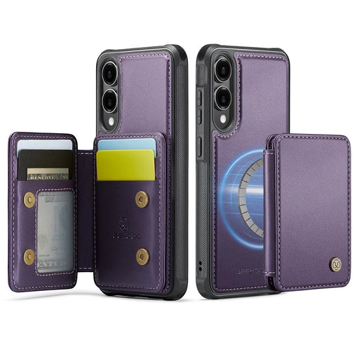 JEEHOOD For Samsung Galaxy S25 Edge Case  J05 Leather Mobile Cover with Detachable Magnetic Card Bag - Purple - 2