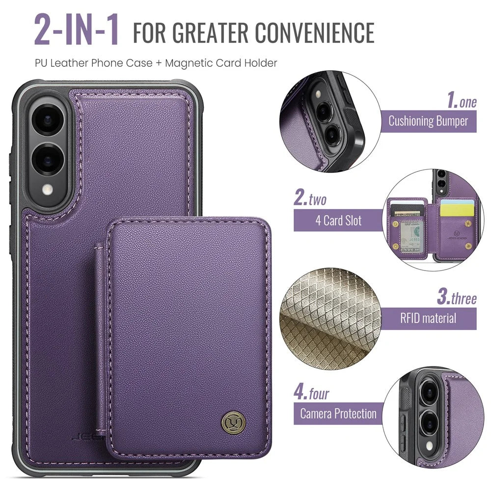 JEEHOOD For Samsung Galaxy S25 Edge Case  J05 Leather Mobile Cover with Detachable Magnetic Card Bag - Purple - 3