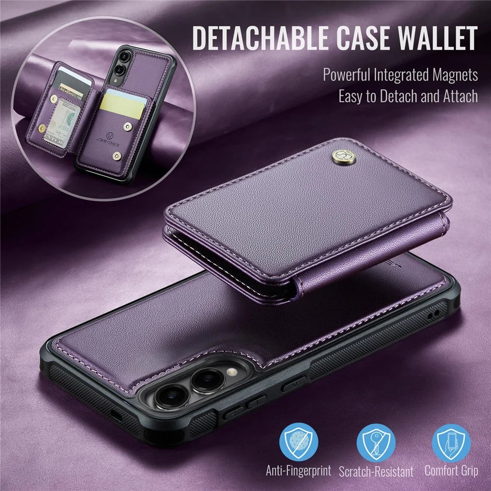 JEEHOOD For Samsung Galaxy S25 Edge Case  J05 Leather Mobile Cover with Detachable Magnetic Card Bag - Purple - 4