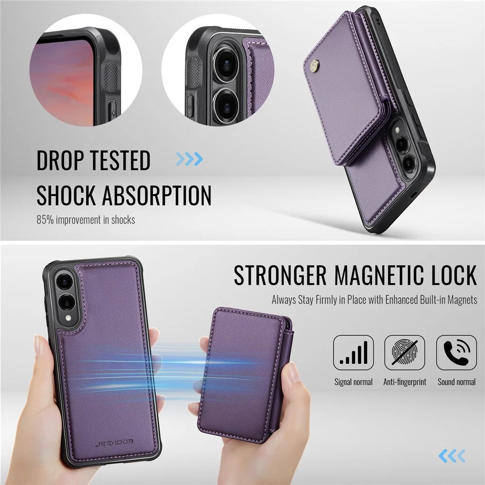 JEEHOOD For Samsung Galaxy S25 Edge Case  J05 Leather Mobile Cover with Detachable Magnetic Card Bag - Purple - 6