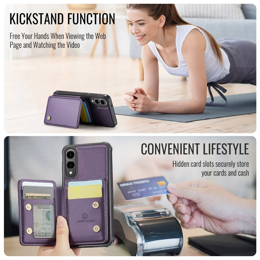 JEEHOOD For Samsung Galaxy S25 Edge Case  J05 Leather Mobile Cover with Detachable Magnetic Card Bag - Purple - 7