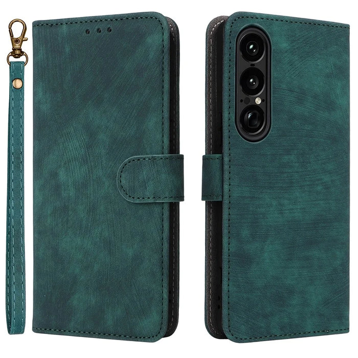 For Sony Xperia 1 VII Case Wallet RFID Blocking PU Leather Cover Stand with Strap - Green - 1