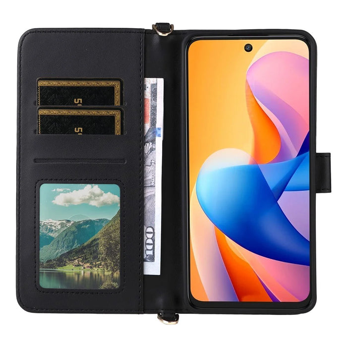 For TCL 60R 5G  /  60 5G Wallet Case with Shoulder  /  Wrist Strap Leather Phone Cover Stand - Black - 2