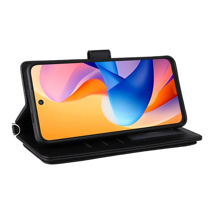 For TCL 60R 5G  /  60 5G Wallet Case with Shoulder  /  Wrist Strap Leather Phone Cover Stand - Black - 3