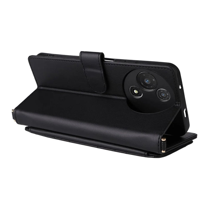 For TCL 60R 5G  /  60 5G Wallet Case with Shoulder  /  Wrist Strap Leather Phone Cover Stand - Black - 4