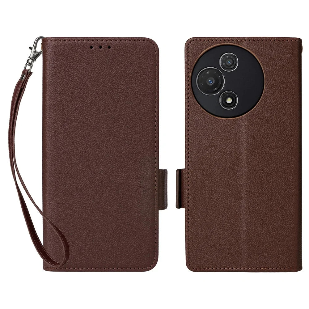 For TCL 60R 5G  /  60 5G Case with Wrist Strap Litchi Texture PU Leather Wallet Phone Cover - Brown - 1