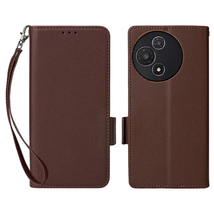 For TCL 60R 5G  /  60 5G Case with Wrist Strap Litchi Texture PU Leather Wallet Phone Cover - Brown - 1