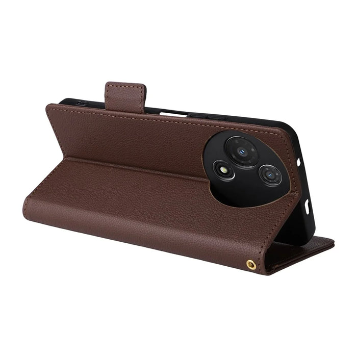 For TCL 60R 5G  /  60 5G Case with Wrist Strap Litchi Texture PU Leather Wallet Phone Cover - Brown - 3