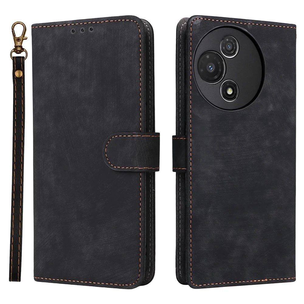For TCL 60R 5G  /  60 5G Case Wallet RFID Blocking PU Leather Cover Stand with Strap - Black - 1