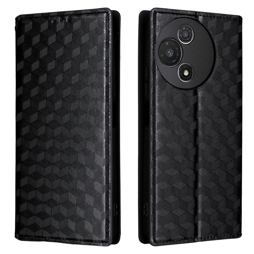 For TCL 60R 5G  /  60 5G Case Wallet Rhombus Imprinted Leather Phone Cover - Black - 1