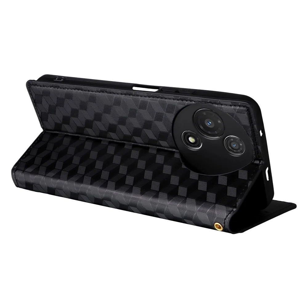 For TCL 60R 5G  /  60 5G Case Wallet Rhombus Imprinted Leather Phone Cover - Black - 4