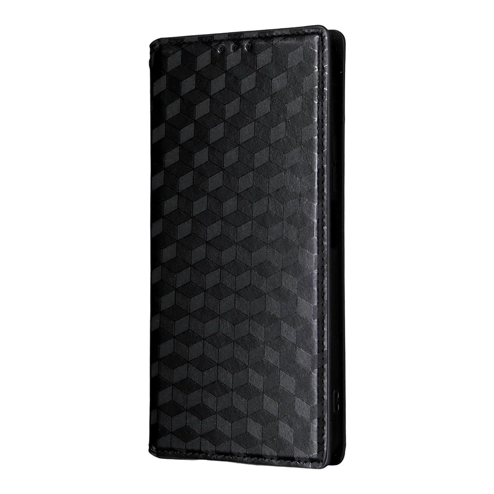 For TCL 60R 5G  /  60 5G Case Wallet Rhombus Imprinted Leather Phone Cover - Black - 5