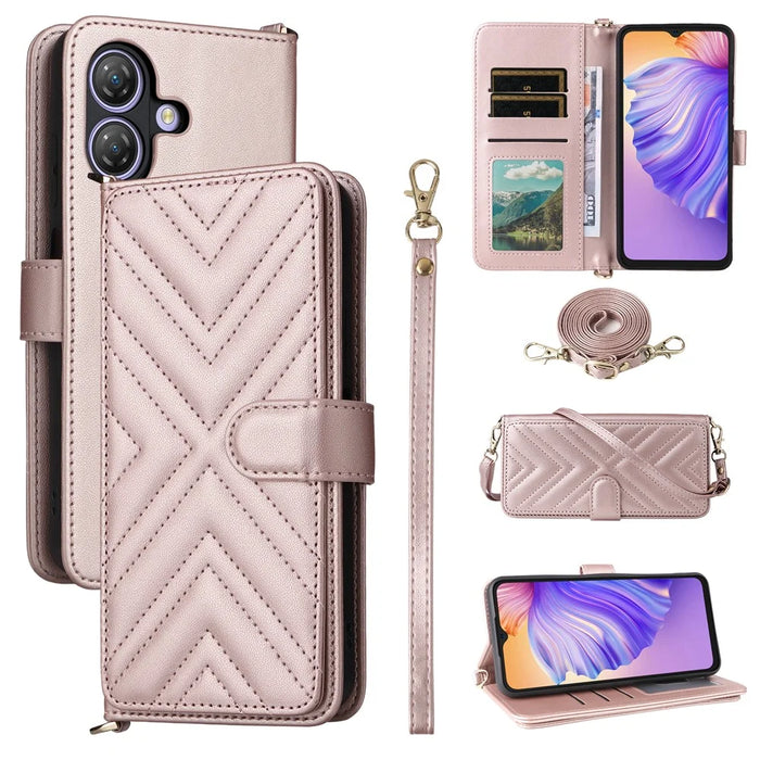 For Ulefone Note 21 Wallet Case with Shoulder  /  Wrist Strap Leather Phone Cover Stand - Pink - 1