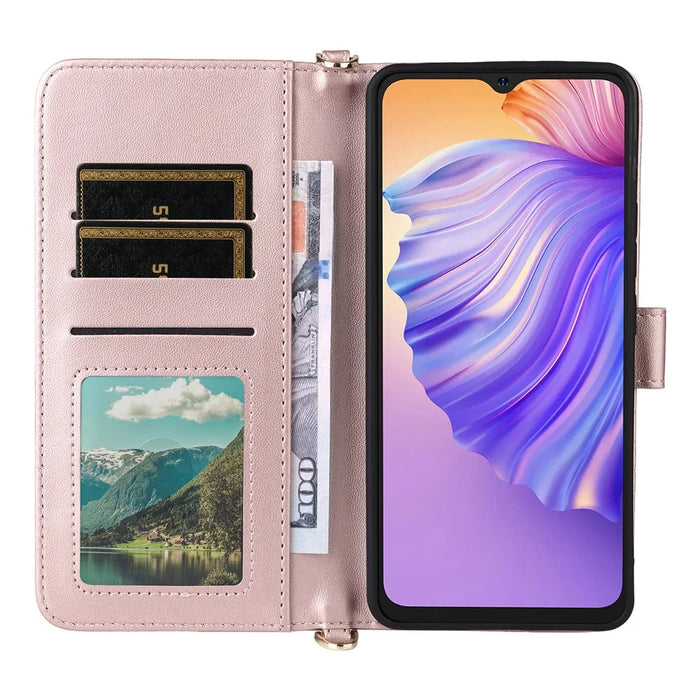For Ulefone Note 21 Wallet Case with Shoulder  /  Wrist Strap Leather Phone Cover Stand - Pink - 2