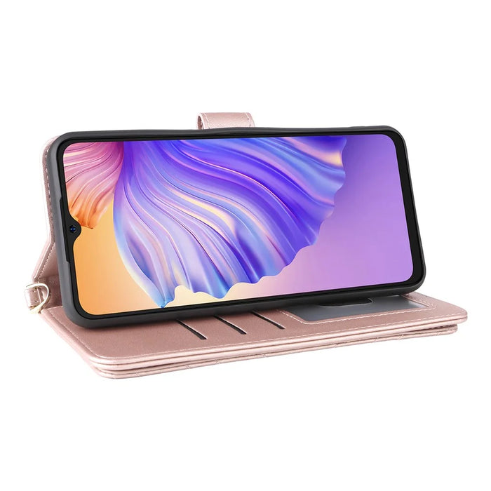 For Ulefone Note 21 Wallet Case with Shoulder  /  Wrist Strap Leather Phone Cover Stand - Pink - 3