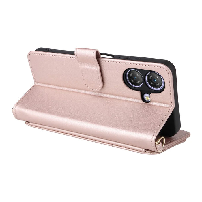 For Ulefone Note 21 Wallet Case with Shoulder  /  Wrist Strap Leather Phone Cover Stand - Pink - 4