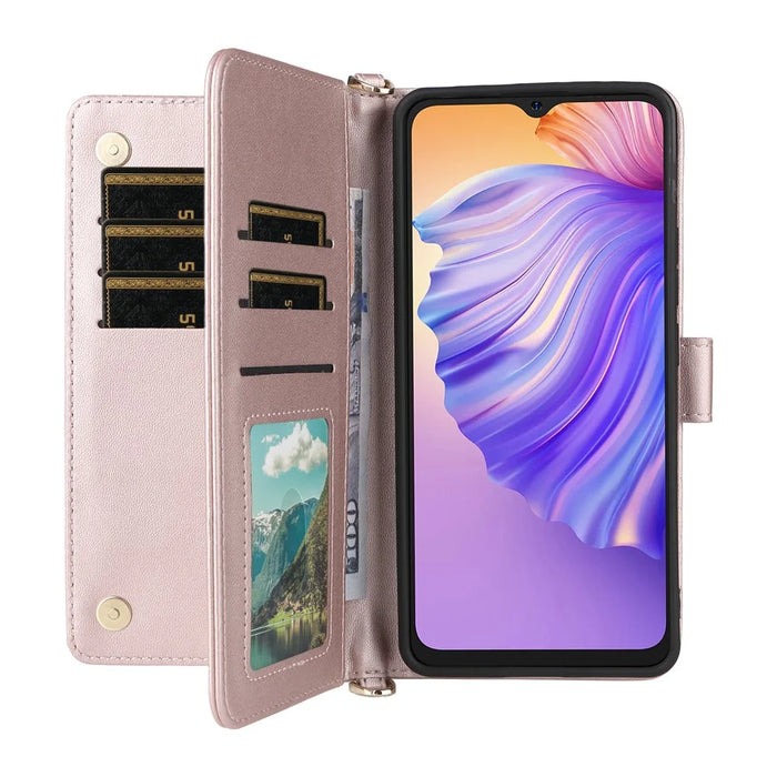 For Ulefone Note 21 Wallet Case with Shoulder  /  Wrist Strap Leather Phone Cover Stand - Pink - 6