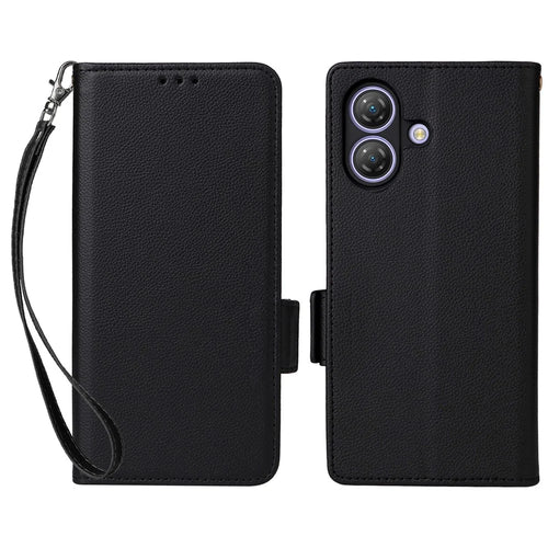 For Ulefone Note 21 Case with Wrist Strap Litchi Texture PU Leather Wallet Phone Cover - Black - 1