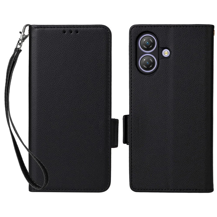 For Ulefone Note 21 Case with Wrist Strap Litchi Texture PU Leather Wallet Phone Cover - Black - 1