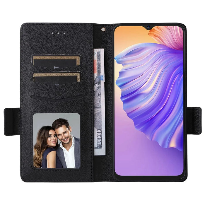For Ulefone Note 21 Case with Wrist Strap Litchi Texture PU Leather Wallet Phone Cover - Black - 2