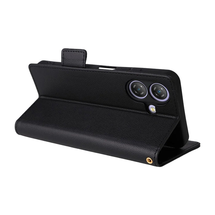 For Ulefone Note 21 Case with Wrist Strap Litchi Texture PU Leather Wallet Phone Cover - Black - 3