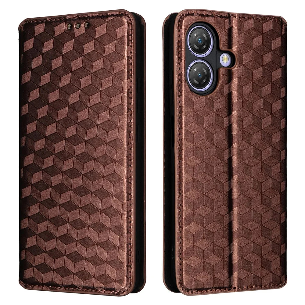 For Ulefone Note 21 Case Wallet Rhombus Imprinted Leather Phone Cover - Brown - 1
